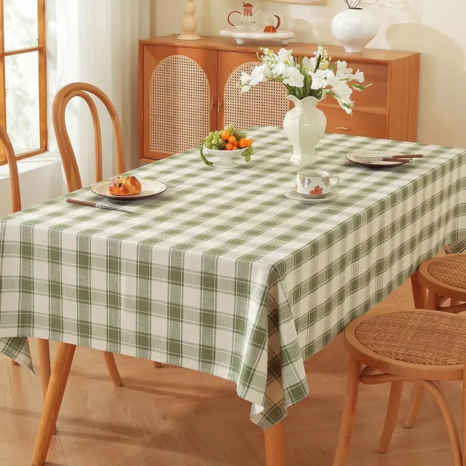 TruDelve Cloth Oblong Tablecloths Green Checkered Cotton Tablecloth Washable Tablecloths for Rectangle Tables (Green,86"x52",Rectangular)