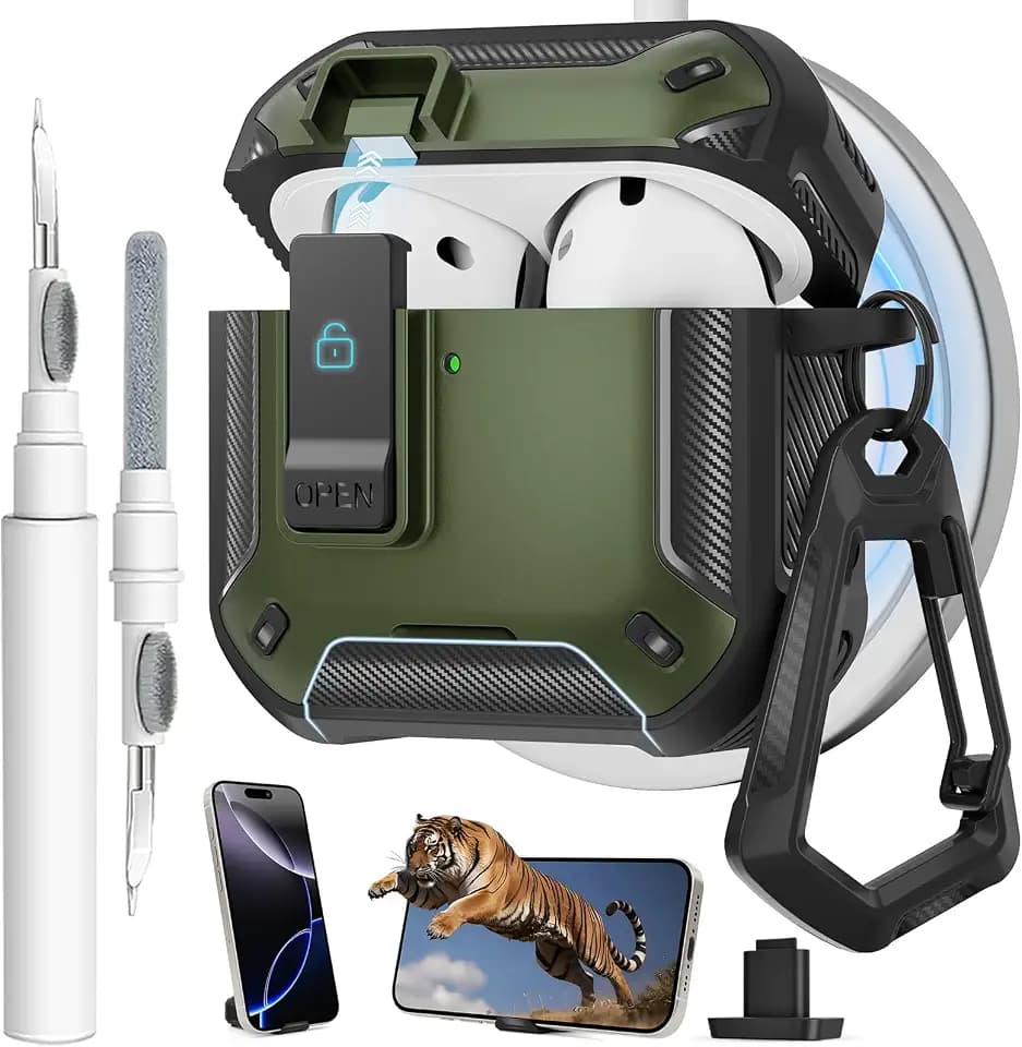 for AirPods 5/4 Case (2026/2024) with Magnetic Secure Lock and Phone Stand