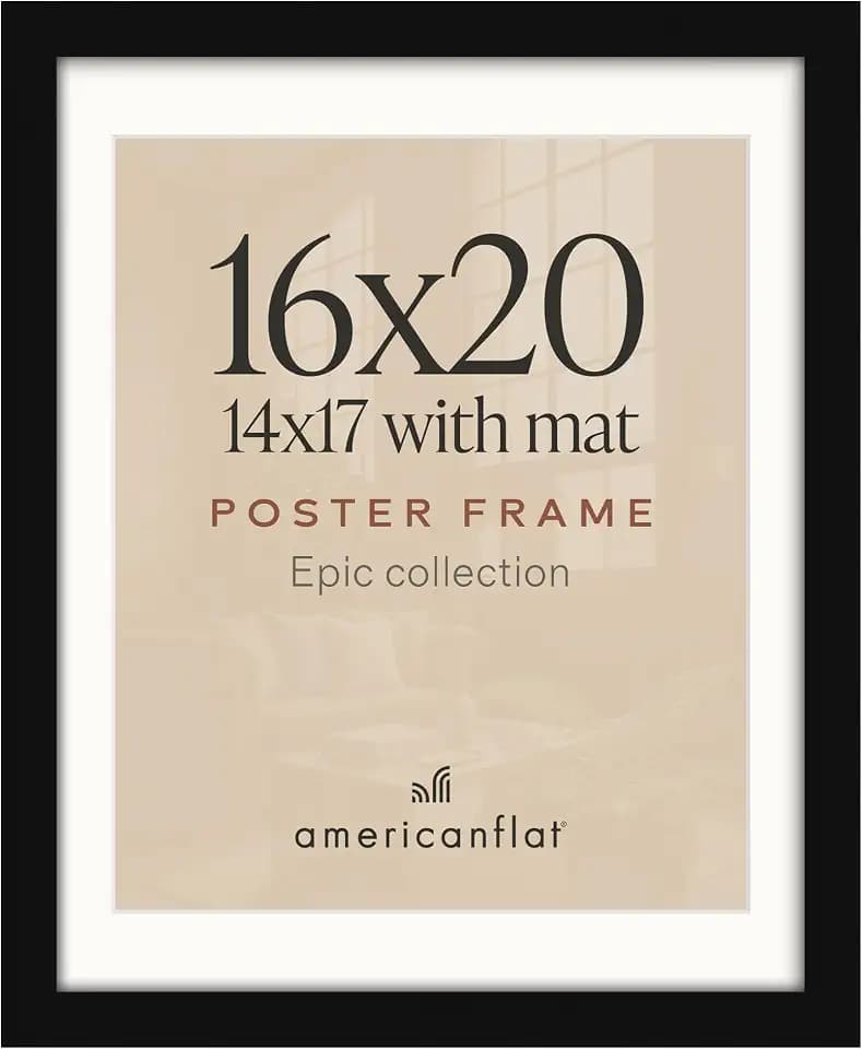 Americanflat 16x20 Poster Frame - Matted to 14x17 - Engineered Wood - Black