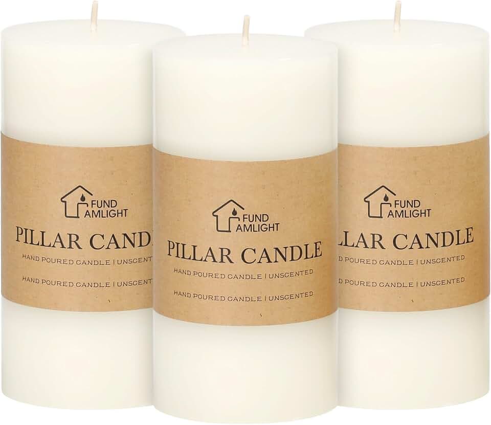 3x6 Inch White Pillar Candles Set of 3 - Decorative Unscented Pillar Candle