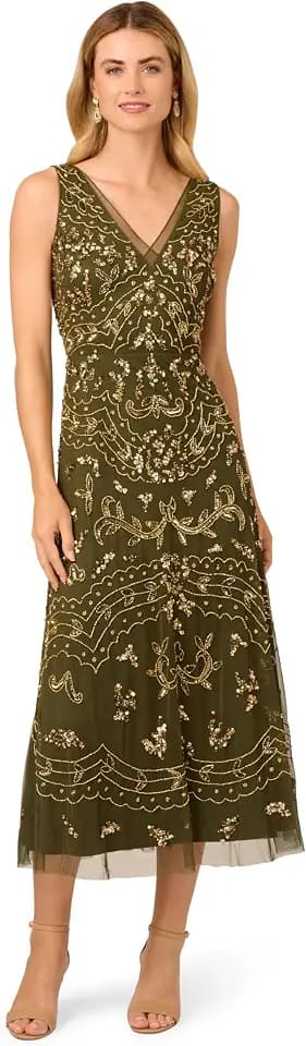 Adrianna Papell Women's Beaded Ankle Length Dress