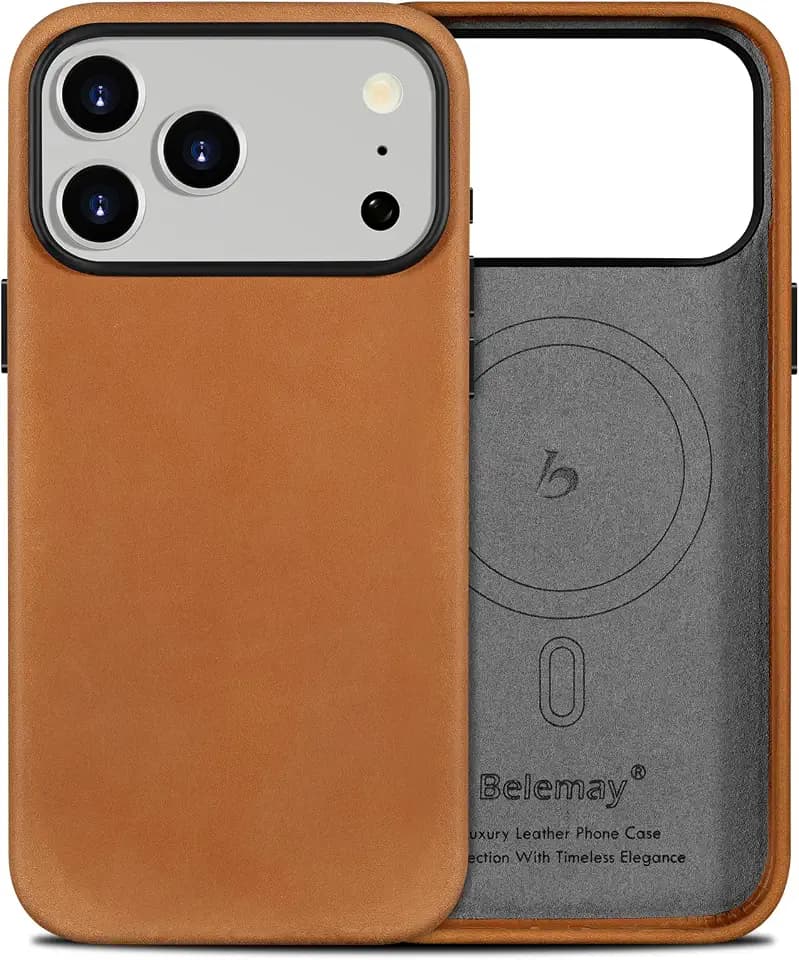 Belemay Crazy Horse Leather Case for iPhone 17 Pro, Compatible with MagSafe