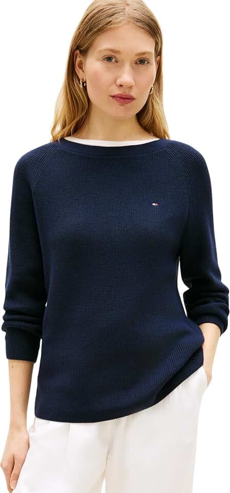 Tommy Hilfiger Damen Pullover Cardi Fine mit U-Boot-Ausschnitt