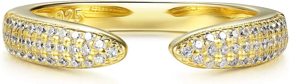 18K Gold Plated Sterling Silver Stackable Open Claw Ring Ajustable Wrap Ring | Cuff Stacking Rings