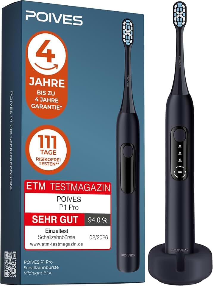 Schallzahnbürste Testsieger 2026* POIVES P1 Pro Ultraschall, Midnight Blue