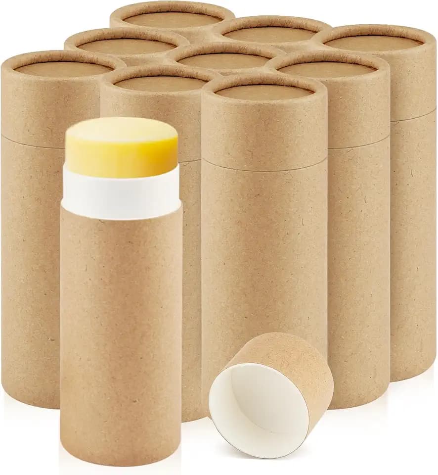 10 Pcs 2.5 oz Paperboard Deodorant Tubes,Empty Push-Up Style Kraft Paper Tube Holder,Cardboard Biodegradable Round Solid Container for DIY Homemade Lotion Bars,body Deodorant Sticks- Brown