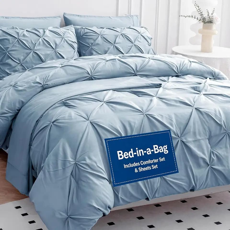 LANE LINEN 5 Pc Twin Bed Comforter Set, All Season Soft & Cozy -French Blue