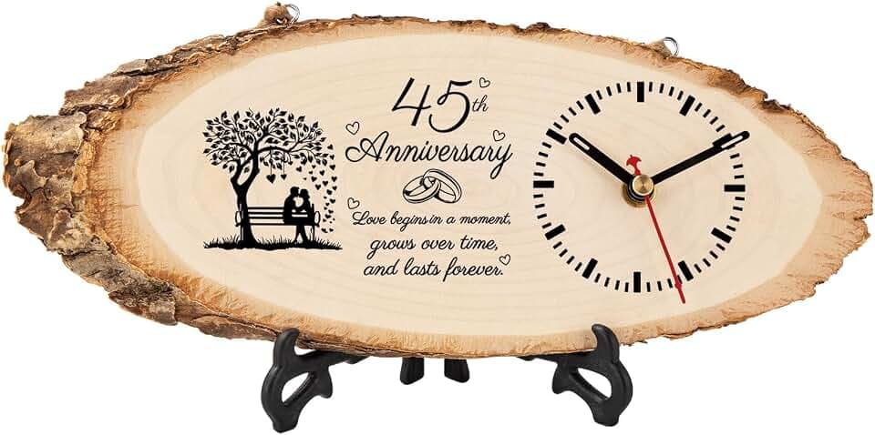 BeauGift 45th Anniversary Wedding Gifts for Men Women, Wooden Clock Gifts