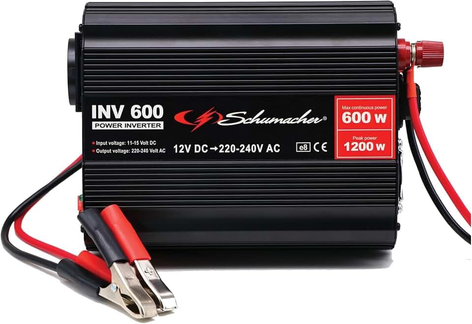 Schumacher INV 600 Spannungswandler Modifizierter Sinus-Wechselrichter 12V DC > 230V AC - Dauerleistung 600 W - Überspannungs-, Unterspannungs-, Überlast- und Thermoschutz - Lüfter - Geräuschlos