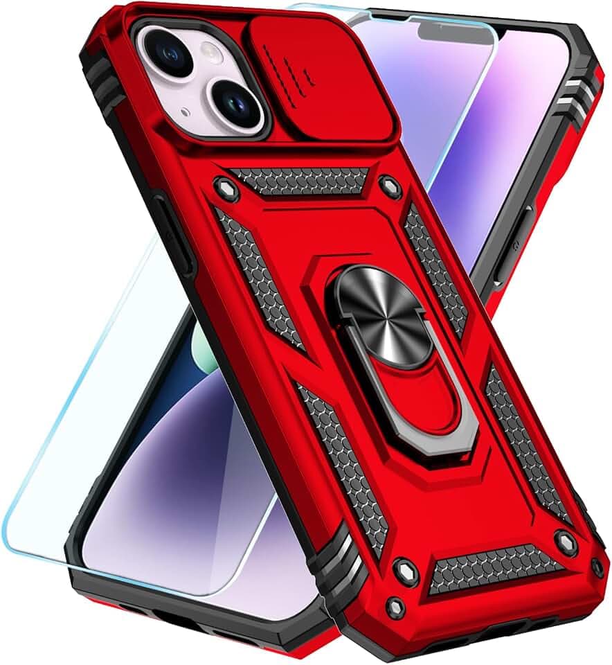 SunStory for iPhone 14 Plus Case with HD Screen Protector-Red