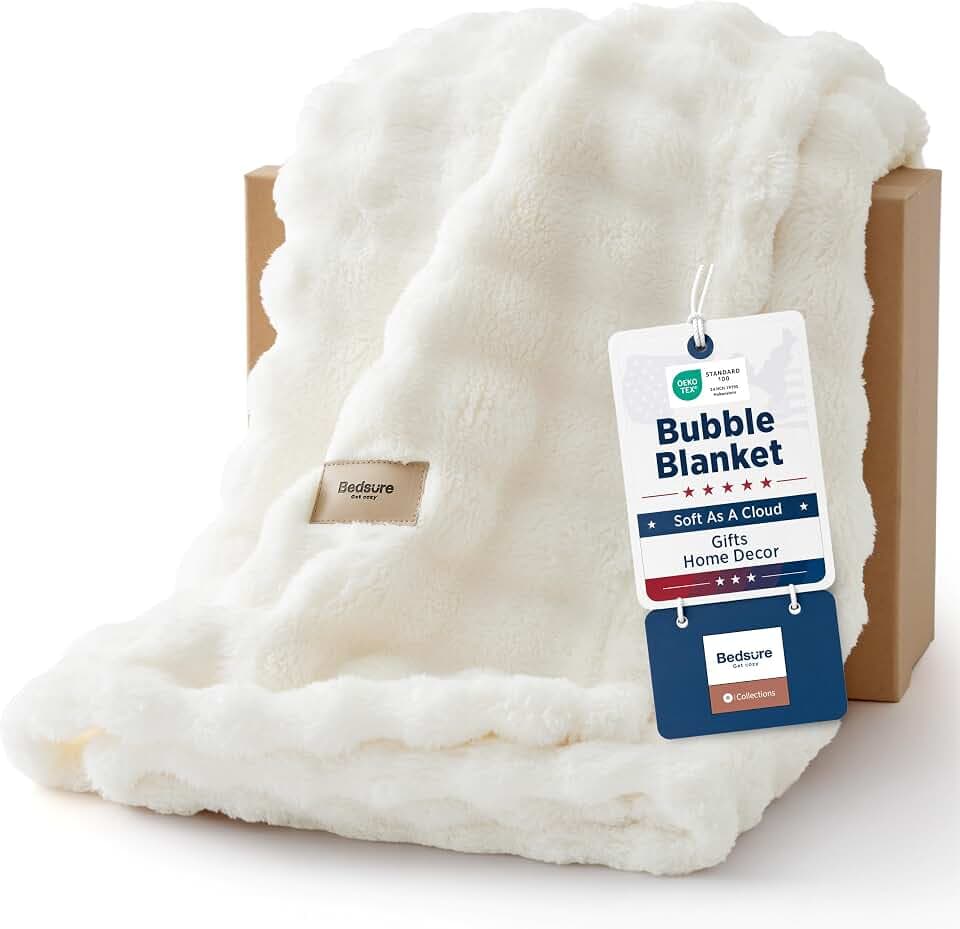 Bedsure Cloud Bubble Blanket, Soft Cozy Throw, Off White, 50"×70"