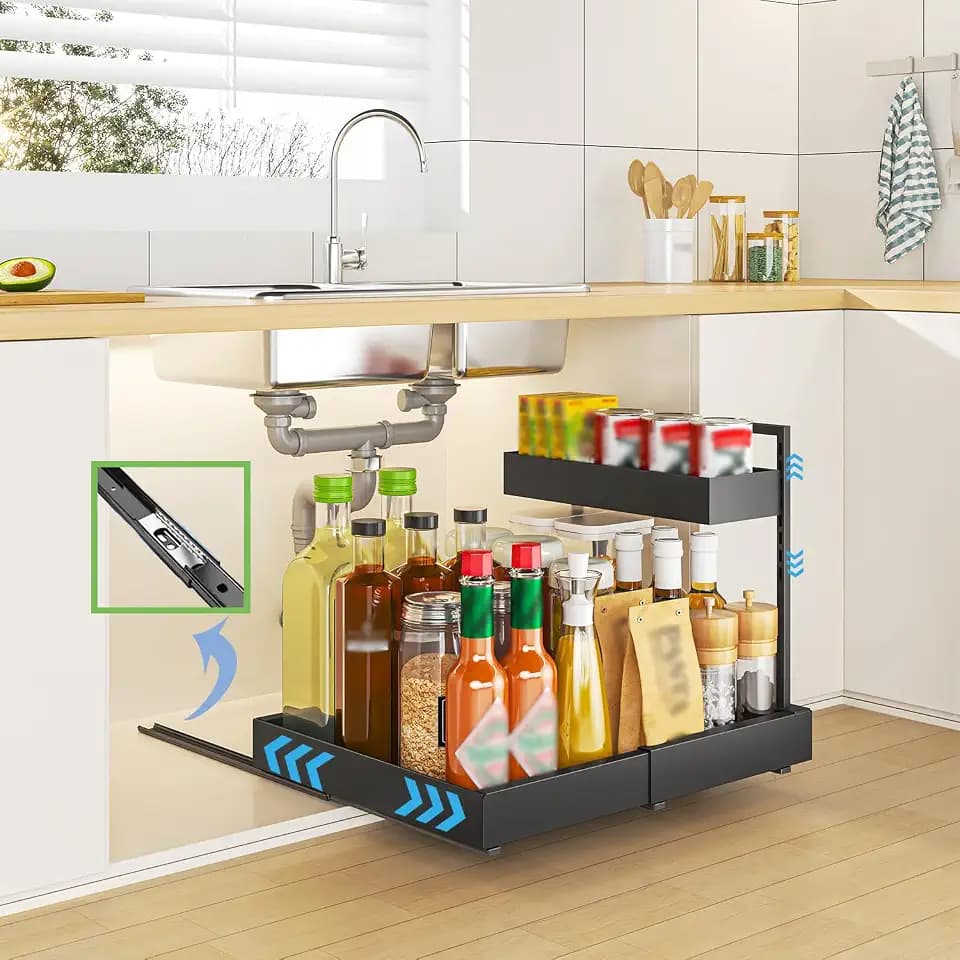 YunNasi 2 Etagen Schrank Organizer Küche Ausziehbare, Schwarz