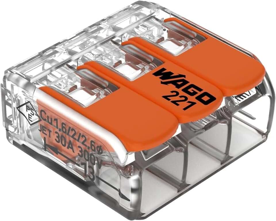 WAGO Verbindungsklemmen 221-613 | 3 Leiter, bis 6 mm², 30 Stück, COMPACT Kabelverbinder mit Hebeln für alle Leiterarten weltweit, bestätigte Anwendungssicherheit