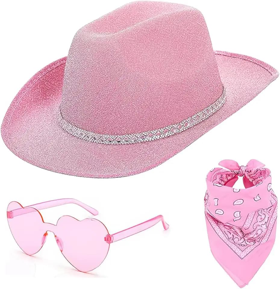 DAJOOEE Cowgirl Hat with Heart Sunglasses Glitter Cowboy Hat for Women Cosplay Bachelor Party Costume Hats