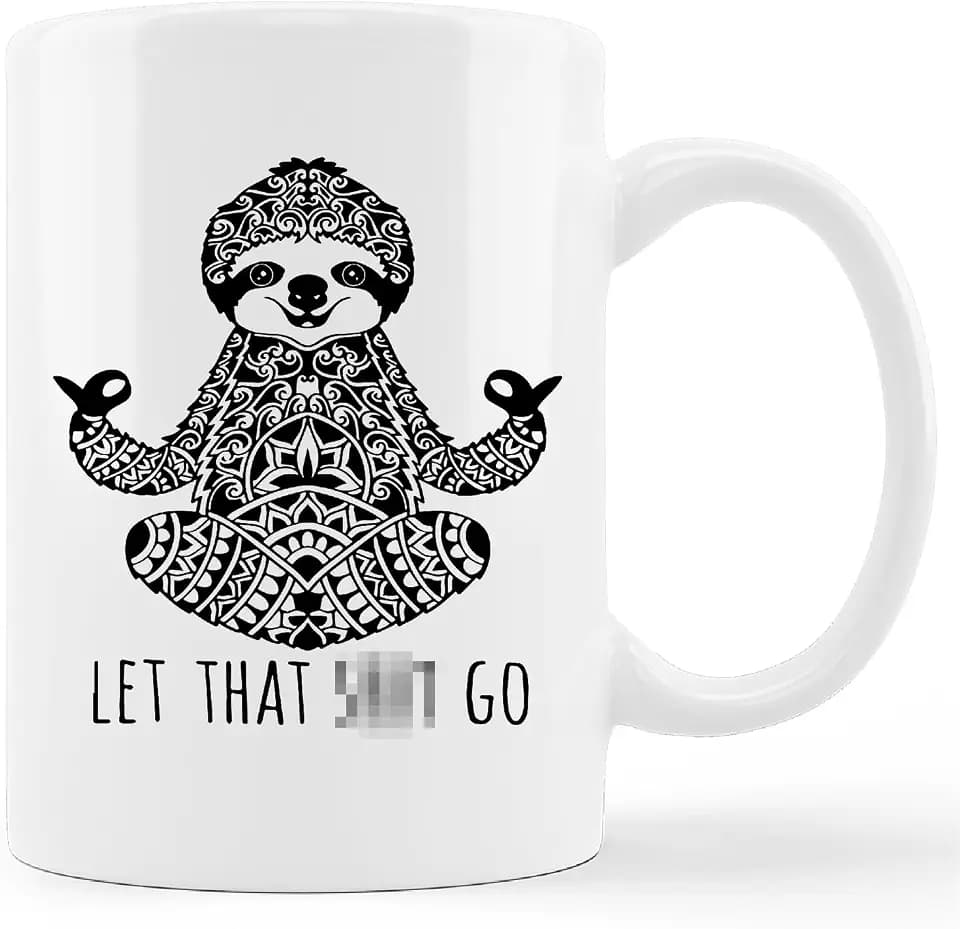Kunlisa Let That Sht Go Ceramic Meditation Mug - 11oz Coffee Milk Tea Cup, Sloth Design for Women, Funny Yoga Zen Gift for Men Coworkers
