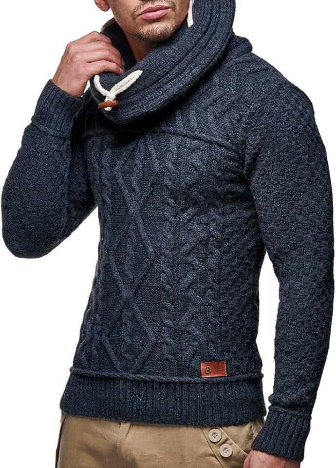 Leif Nelson Herren Strick-Pullover Rollkragen Slim Fit für Winter Sommer Moderner schwarzer Männer Winterpullover Sweatshirt Langarmshirt Herren Basic Hoodie-Shirt LN7025Y