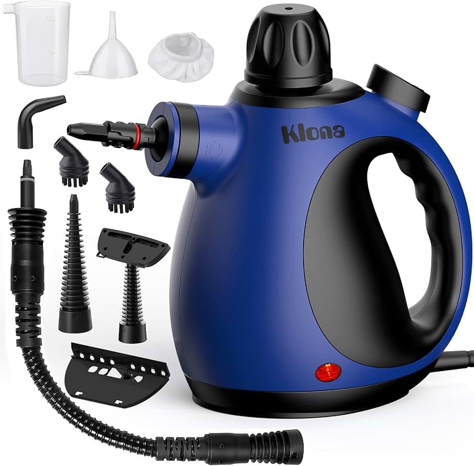 KLONA Dampfreiniger Handgerät, Dampfreiniger für Zuhause, Mehrzweck-Dampfreiniger Mit 10 Zubehörteilen und Sicherheitsschloss für Teppiche, Vorhänge, Sofas, Küche.