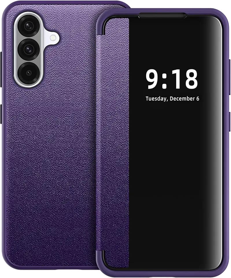 Flip Case for Samsung Galaxy S26 Case S View, Frosted Translucent Window Clear View Folio Protective Phone Case, 360 Degree Full Body Shockproof Flip Cover Case for Samsung S26 5G (Purple)