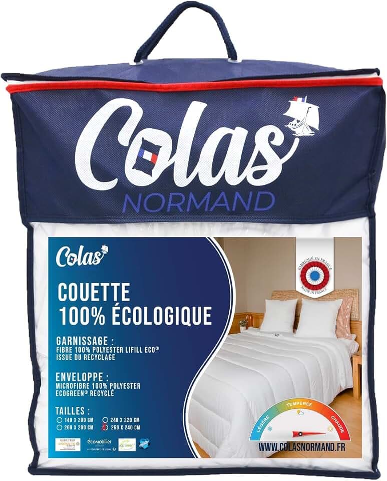 COLAS NORMAND Bettdecke, umweltfreundlich, 260 x 240 cm, Umschlag und Füllung aus recycelten Flaschen, weich, seidig und bequem, sorgfältige Verarbeitung, waschbar, französisch