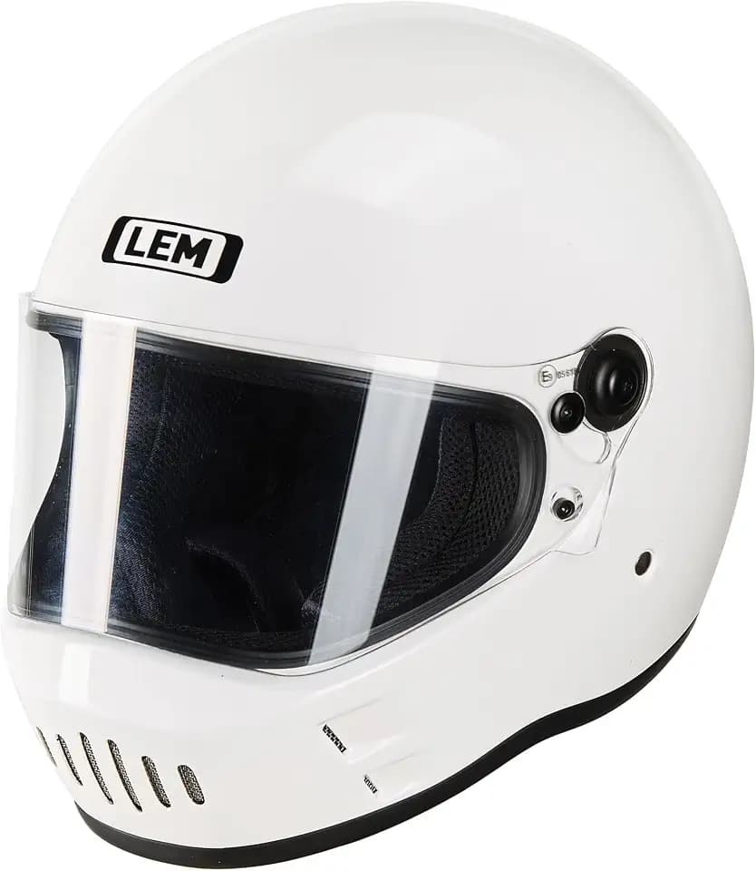 LEM Motorcycle Helmet Full Face for Men and Women, Retro Vintage Classic Open Face Style, Lightweight Fiberglass Shell, DOT Certified, for Cruiser, Cafe Racer, Scooter, Commuter (White, Size XL) Kick