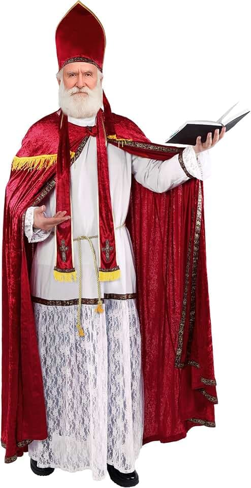 Nikolaus Kostüm Herren Weihnachtsmann Bischof Kostüm Premium Set mit Zubehör Nikolauskostüm für Erwachsene Outfit für Weihnachten, Karneval & Fasching