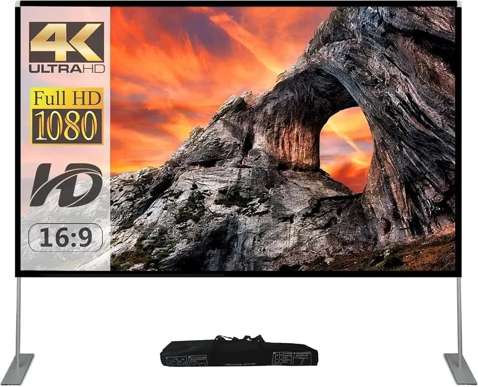 SKERELL Outdoor Projector Screen with Stand 100 Inch: Portable Projection Screen for Outside Theater Home Backyard Movies