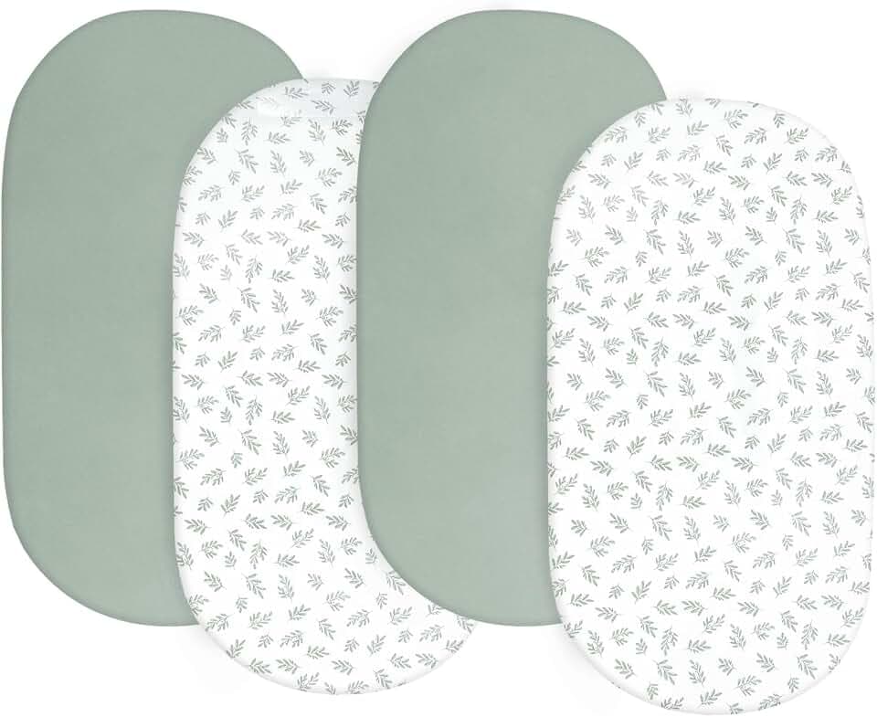 Baby Bassinet Sheets 4 Pack Compatible with Halo Bassinest Swivel, Flex, Glide, Premiere & Luxe Series Sleeper, 4 Pack, Ultra Soft & Skin-Friendly, Green Leaf