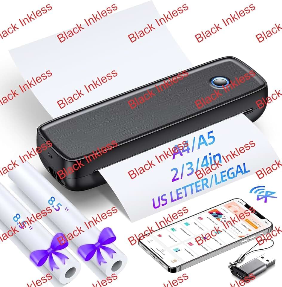 Portable Wireless Printer for Travel - High Resolution Inkless Mini Thermal Print, 4200mAh Battery, Bluetooth & USB (A4, A5, Letter, Legal) Compatible with Android and iOS Phone&Laptop,Blue