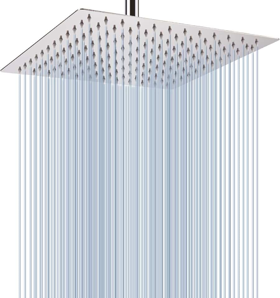 30cm Großer Regenbrause, Voolan Quadrat Hochdruck Duschkopf aus Edelstahl 304, Komfortables Duscherlebnis auch bei Niedrigem Wasserdruck, Installierbar an der Wand oder Decke (Chrom)