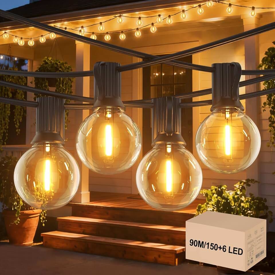 90M Lichterkette Außen Strom - IP45 Wasserdicht mit 150+6 G40 Glühbirnen (Warmweiß), Outdoor LED lichterketten Kann in Reihe Geschaltet Werden 300M (90M)