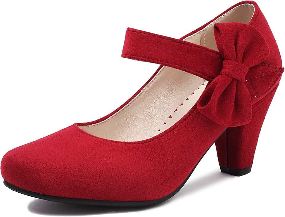 elerhythm Damen Mary Jane Vintage Heels mit Schleife Gatsby 1950er Pumps Closed Toe 1920er Jahre viktorianische Knöchelriemen Faux Wildleder Schuhe