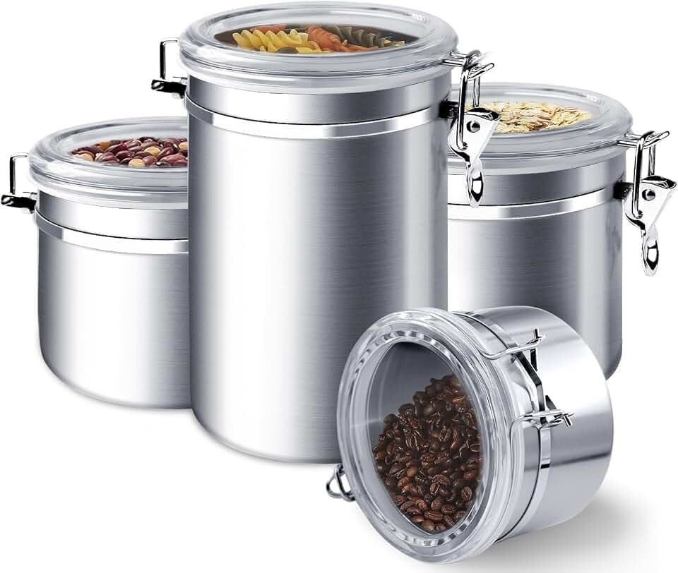 ENLOY 4-Piece Stainless Steel Airtight Food Storage Canister Set with Lid