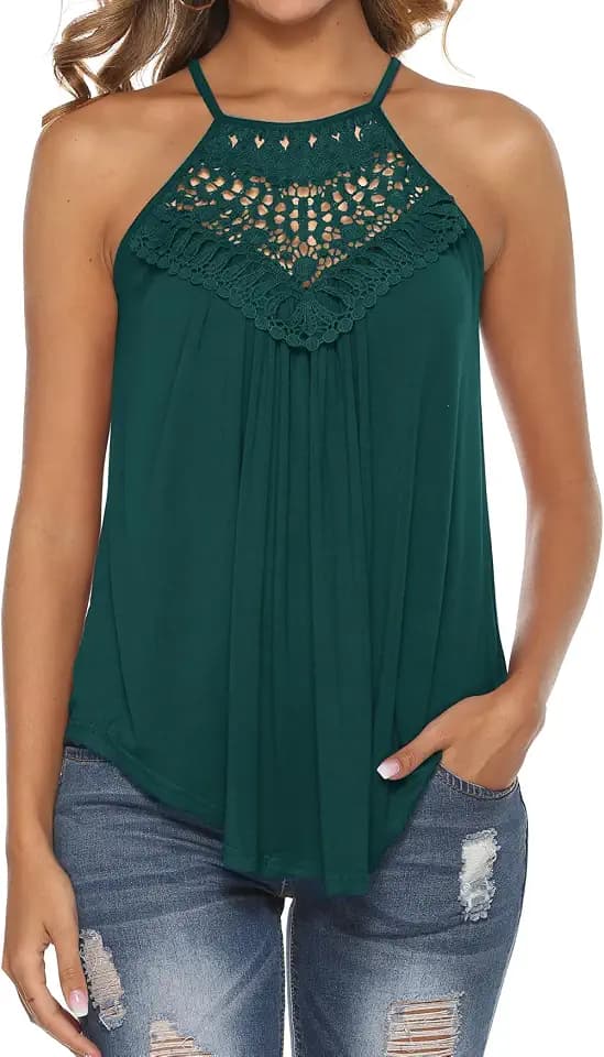 Bluetime Halter Tops Women Sleeveless Crochet Flowy Cute Summer Tank Tops