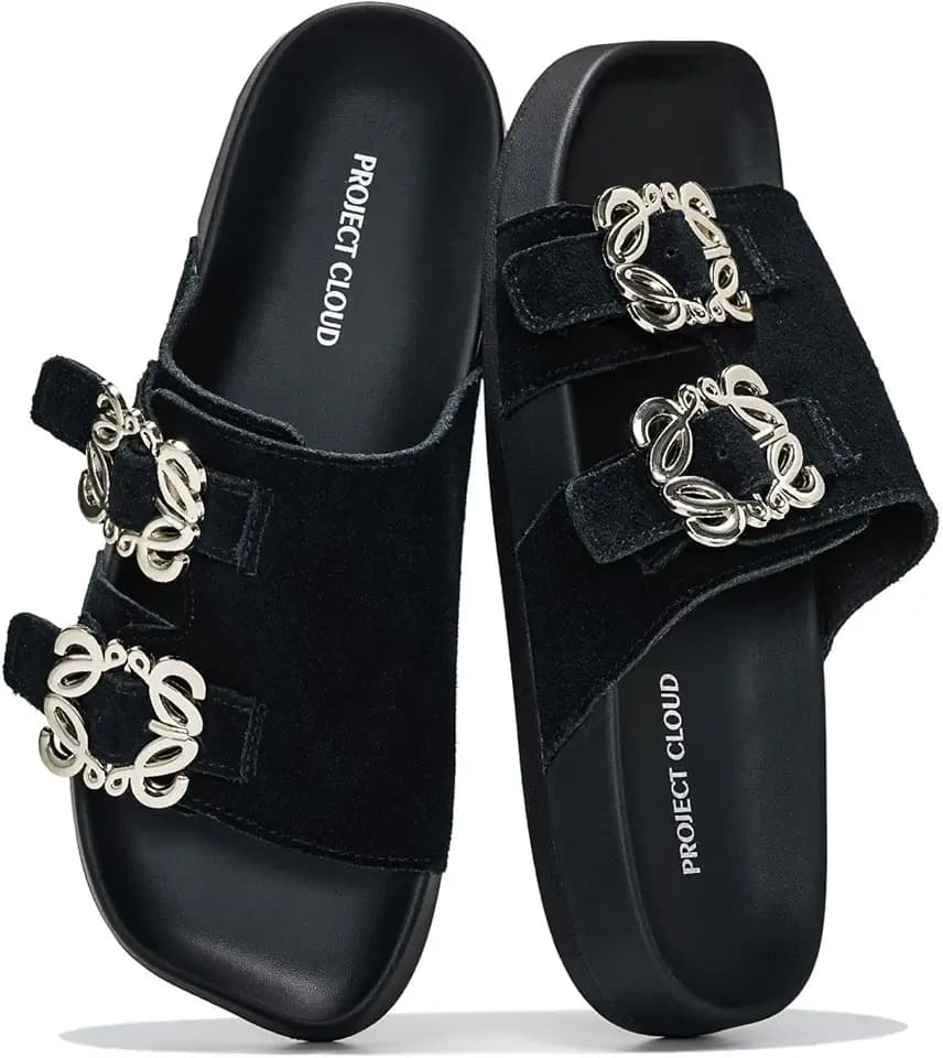 100% Genuine Leather Womens Sandals Flat Sandals for Women Slides for Women
