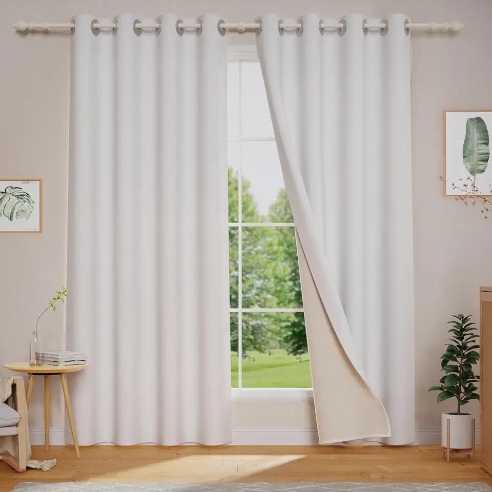 Curtain 100% Blackout with Cream Color Liner, Thermal Insulated Drapes, Sheer Room Divider Curtains for Living Room and Bedroom, Noise Reducing & Energy Saving, Silver Grey, 52 W x 78 L, Set of 2