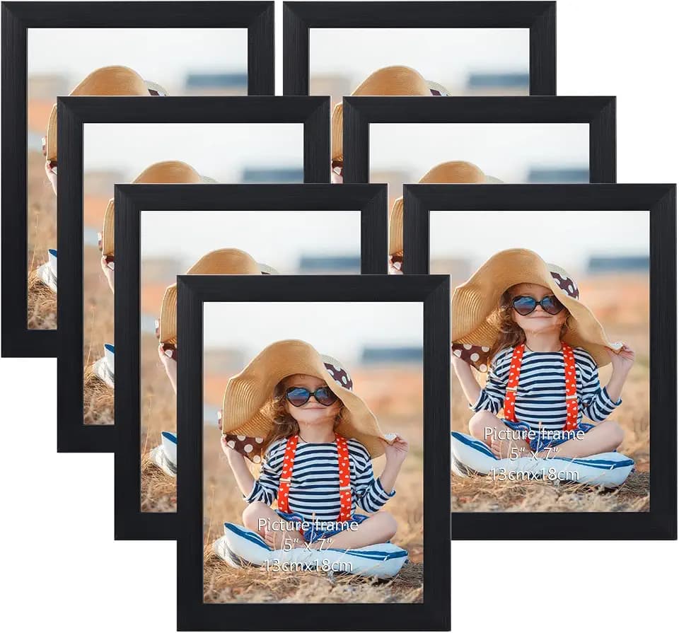 EXYGLO 7er Set Bilderrahmen 13x18 cm, Schwarz Fotorahmen Collage für 18x13 cm Fotos und Bilder, Dunkler Rahmen Leicht und Dünn - Wand- oder Tischaufsteller