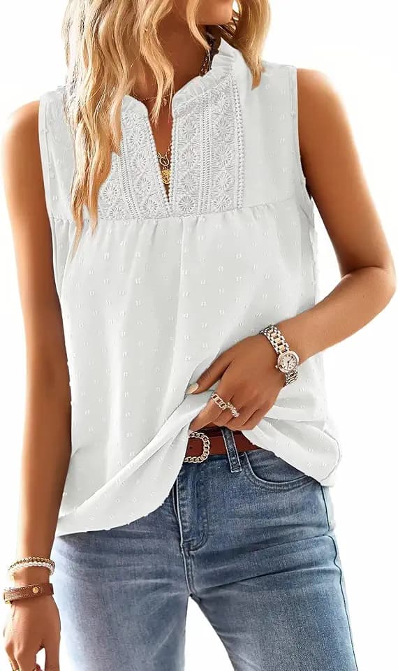 Falechay Womens Summer Tops Boho Flowy Lace Babydoll Sleeveless Tank Top