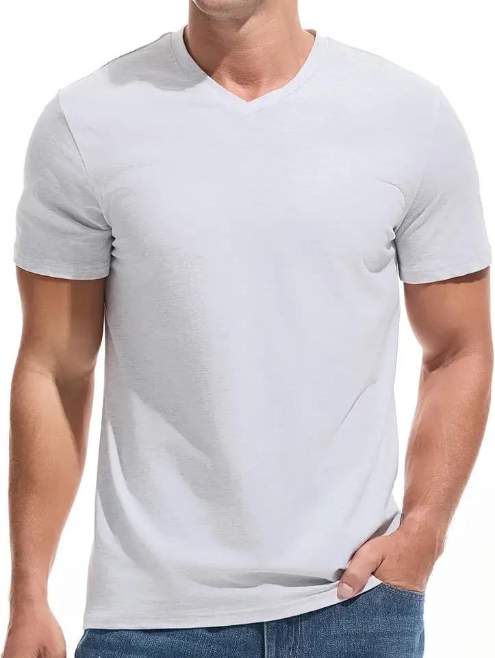 VEIISAR Herren V-Ausschnitt T-Shirt, 190g/m², Regular Fit, einfarbig, Stretch Material, weiches Basic Shirt