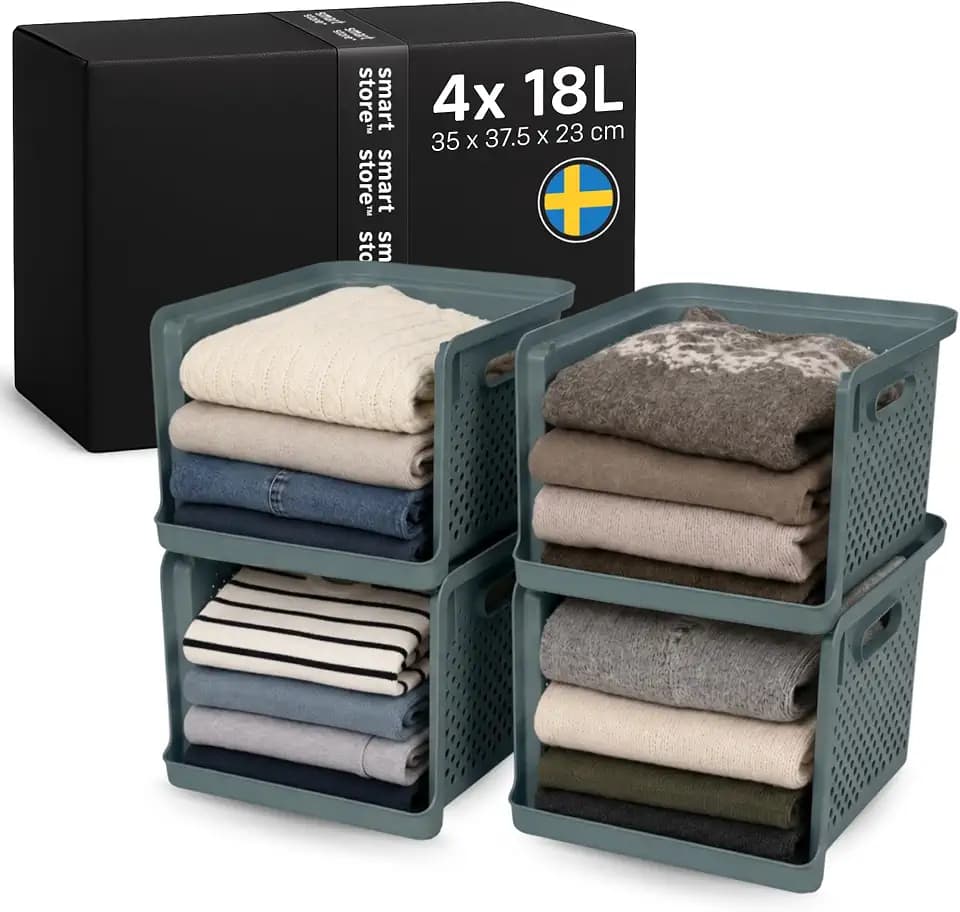 SmartStore 4x Kleiderschrank Organizer 18 L Grau mit Griffen