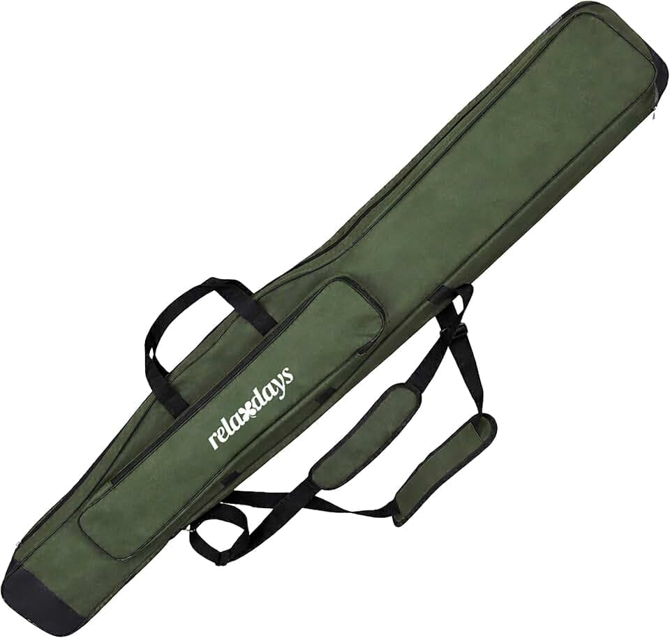 Relaxdays Angeltasche, Rutentasche, 150cm, für 3 Ruten, 5 Fächer, olivgrün