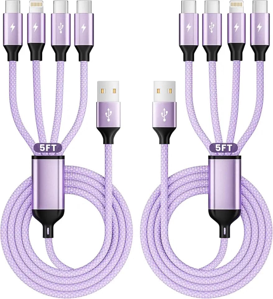 3 Type-C+ 1IP Ports 4 in 1 Charging Cable for Multiple Devices, 2Pack 5FT