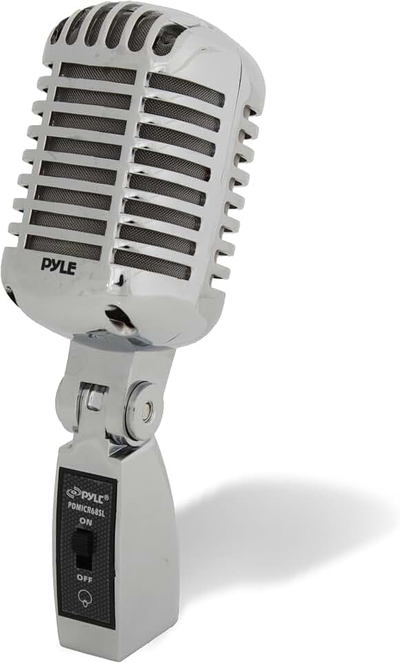 Pyle Dynamisches Mikrofon, Klassisches Retro Vintage Style- Mic, Mikrofon, Gesangmikrofon- mit 4.88m XLR Kabel- Kompatibel mit universellem Ständer, Für Live-Auftritte & Studioaufnahmen, Silber