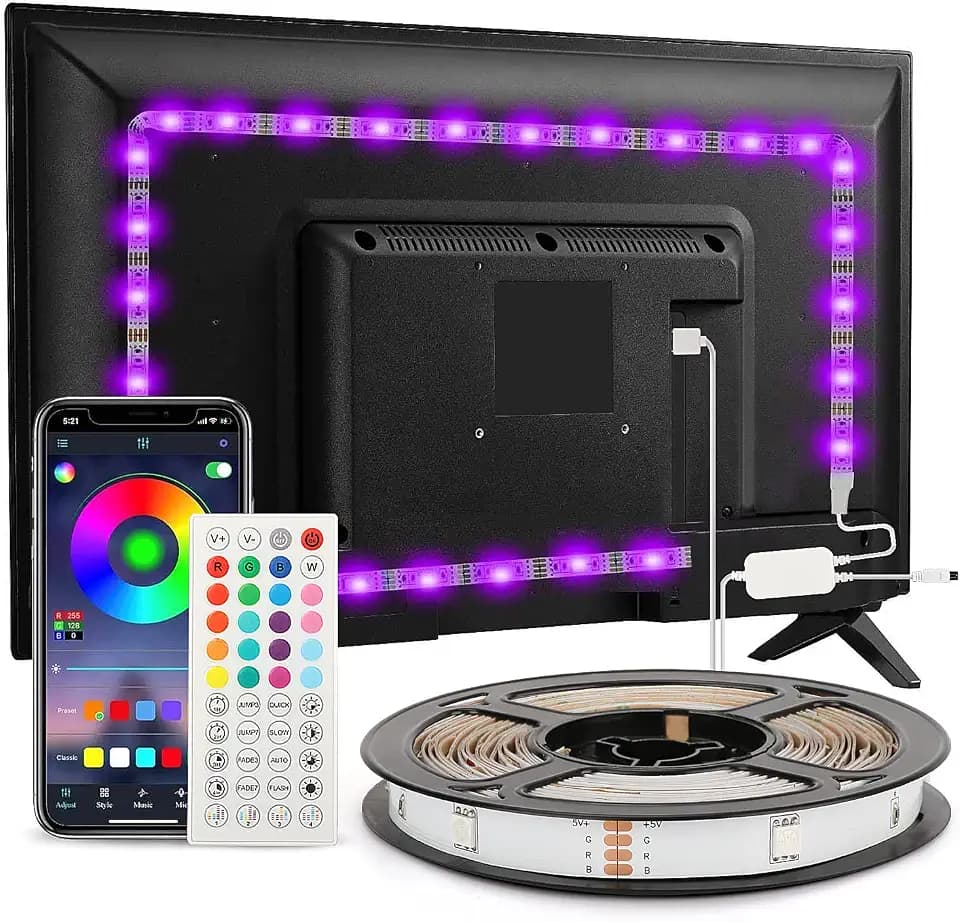 LED Strip für TV, 3 m LED-Streifen, Hintergrundbeleuchtung für Fernseher, 40–65 Zoll, 5050 RGB, USB, mit Fernbedienung, Mehrfarbig, per App gesteuert