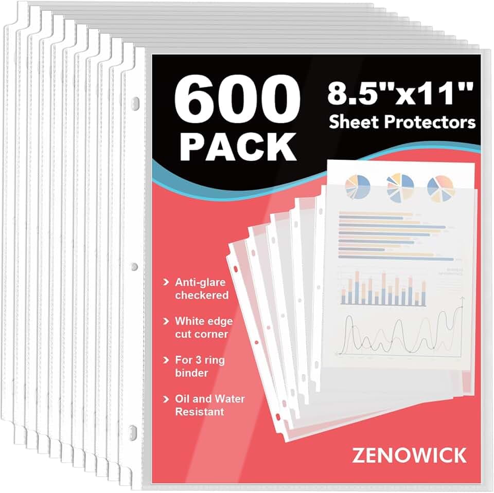 600 Pack Sheet Protectors 8.5 x 11 Clear Page Protectors for 3 Ring Binder