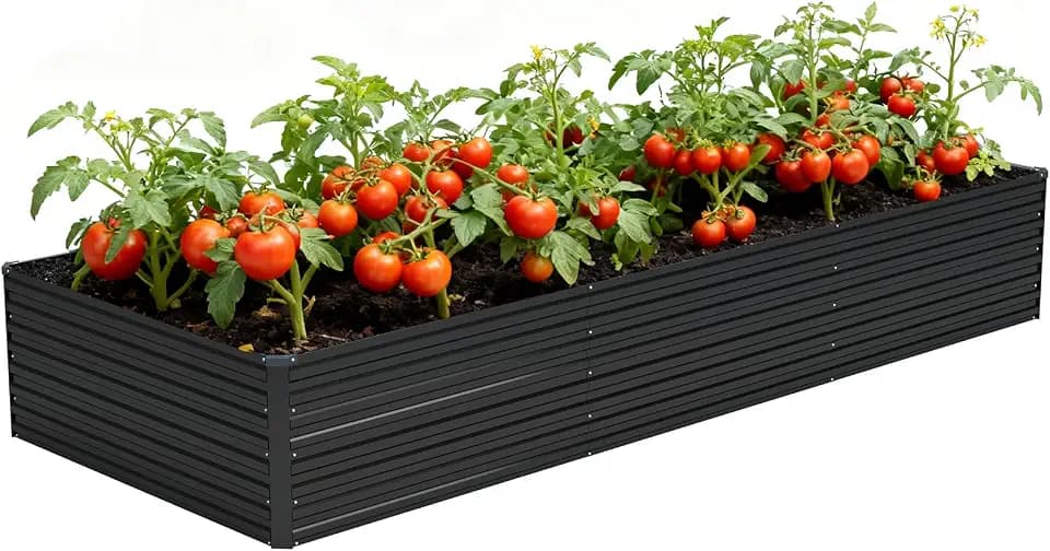 Vengarus 12x4x2ft Galvanized Raised Garden Bed,Metal Raised Beds Kit Black