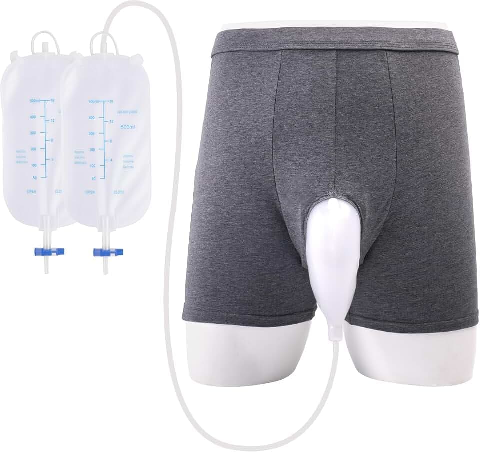 Wearable Urine Collector for Men, Portable Male Urine Bag with 2 Reusable 500ml Bags, 1.2M Tube & Adjustable Cotton Fixing Pants for Bedridden Patients, Incontinence Care, Post-Surgery, Elderly, L