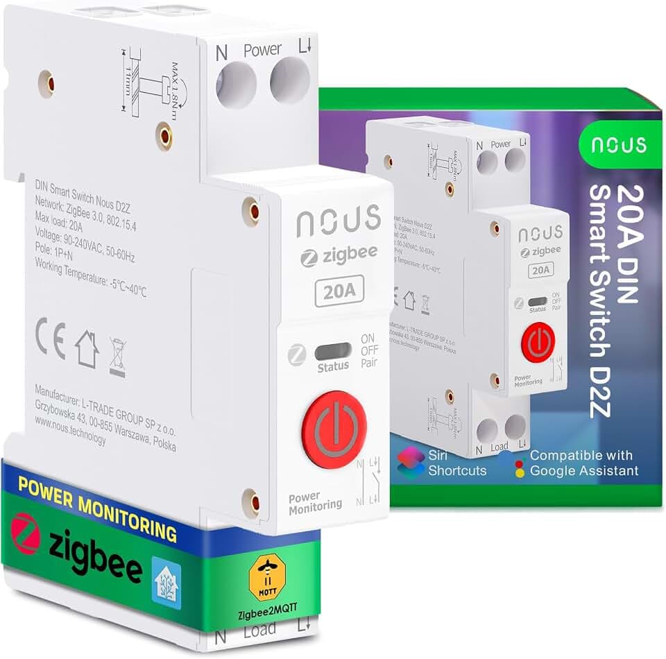NOUS D2Z Zigbee 3.0 DIN Hutschienen-Schalter 20A mit Verbrauchsmessung