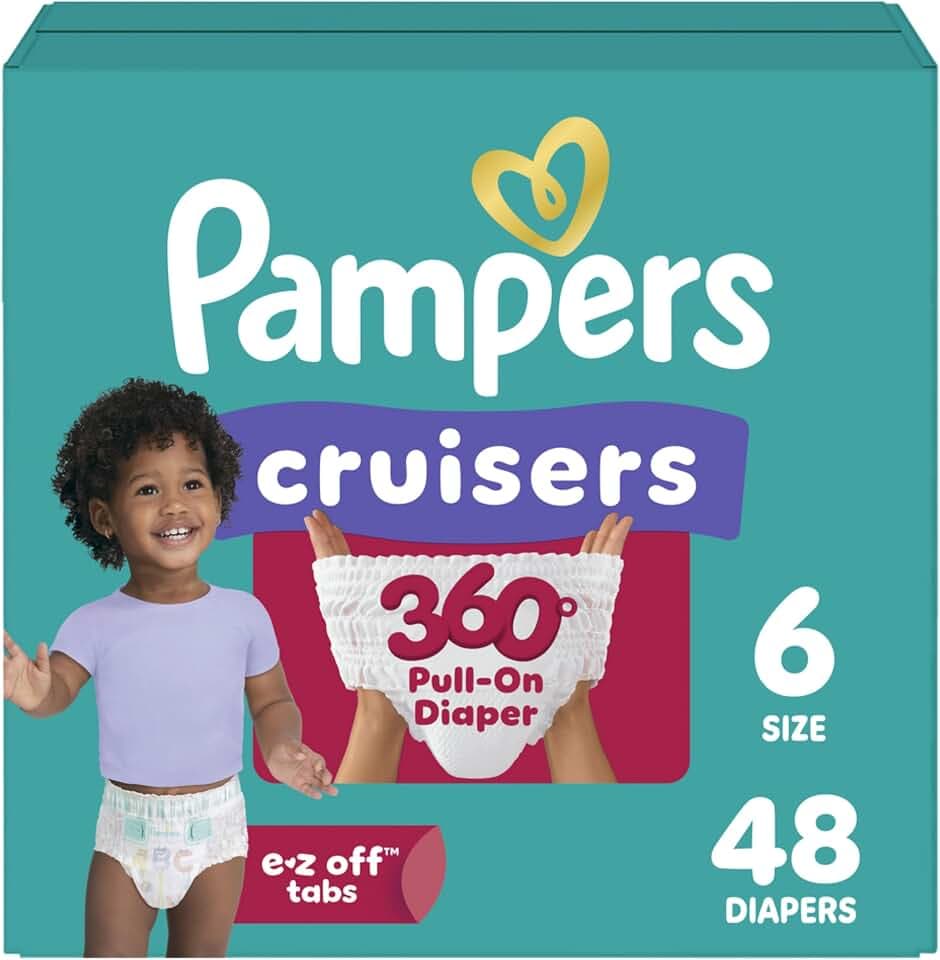Pampers Diapers - Cruisers 360 - Size 6, 48 Count, up to 100% Leakproof Pull-On Diaper for Active Babies