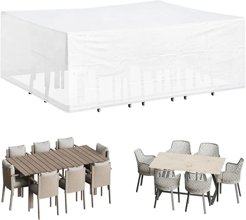 WOLTU Schutzhülle Möbelsets, 242x162x100 cm, Abdeckung für Gartenmöbel, Abdeckhaube aus PE, Plane UV-Beständig wasserabweisend Winterfest reißfest, Transparent