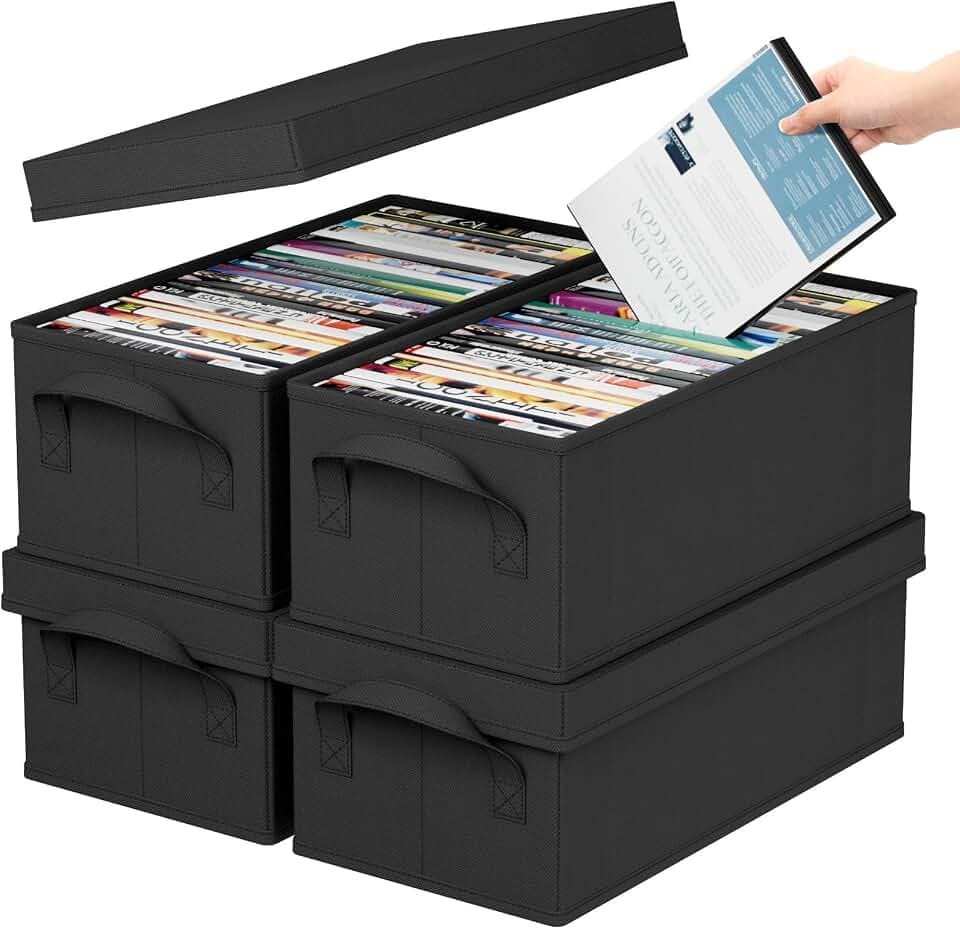 Lifewit 4 Pack DVD Storage Box with Lid, Stackable Case Hold 100 PCS DVDs